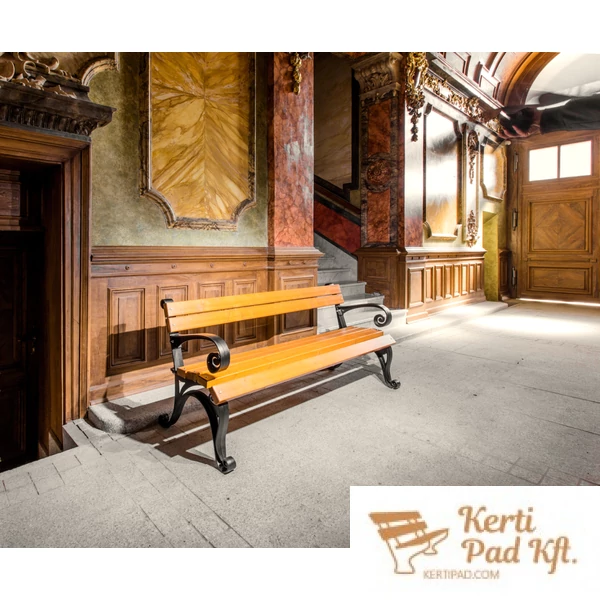 Bécsi öntöttvas kerti pad,kültéri pad teak